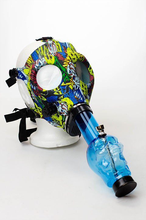Full face graphic Silicone Gas Mask with acrylic bong