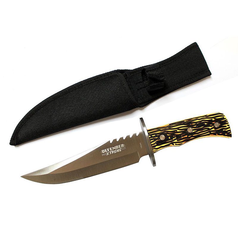 10.8″ Defender Serrated Blade Silver & Black Hunting Knife [7590]