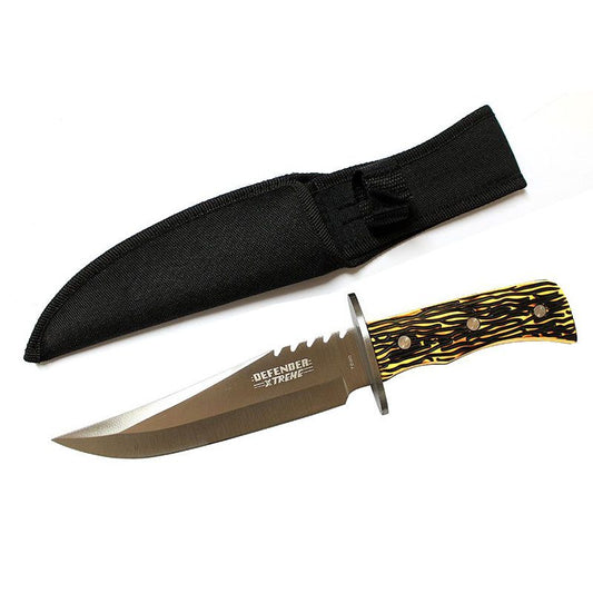 10.8″ Defender Serrated Blade Silver & Black Hunting Knife [7590]