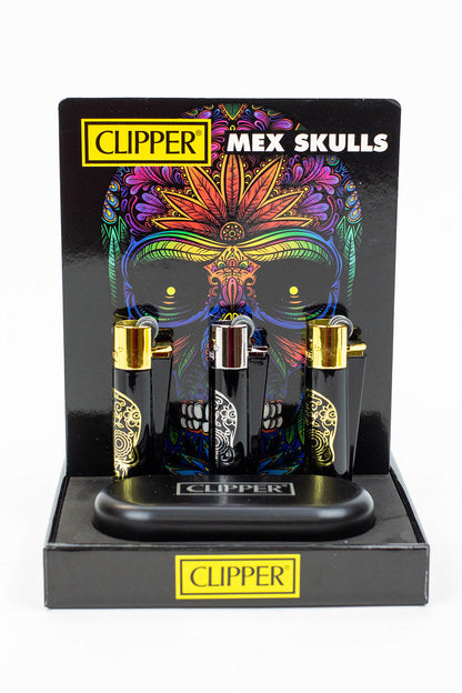CLIPPER BLACK/GOLD SKULL CMP11 METAL LIGHTERS COLLECTION BOX OF 12