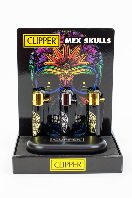 CLIPPER BLACK/GOLD SKULL CMP11 METAL LIGHTERS COLLECTION BOX OF 12