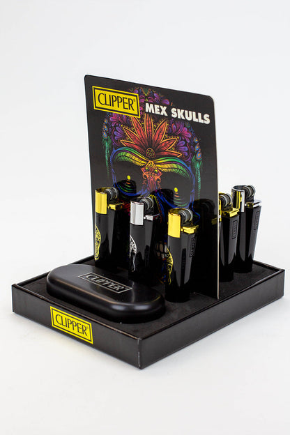 CLIPPER BLACK/GOLD SKULL CMP11 METAL LIGHTERS COLLECTION BOX OF 12