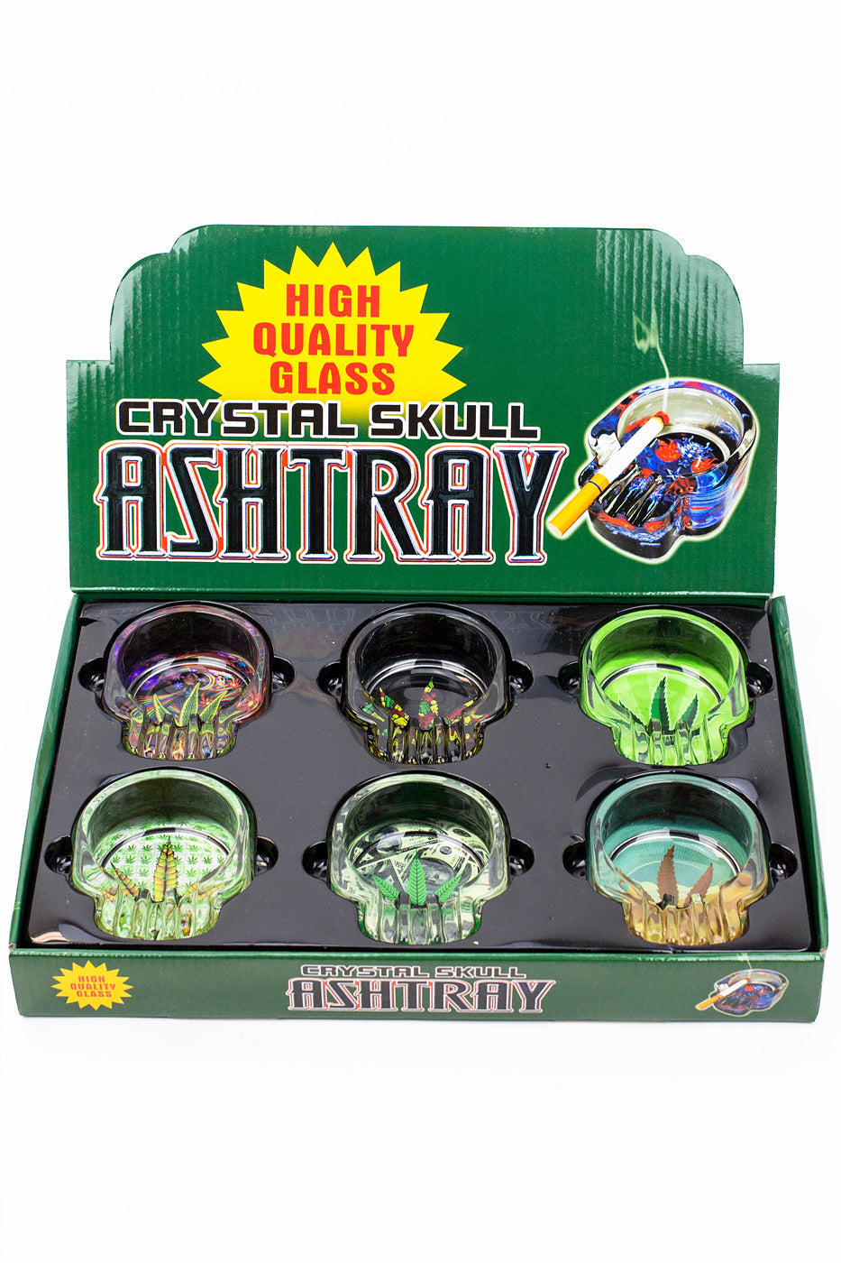 Skull shape glass ashtray Box of 6