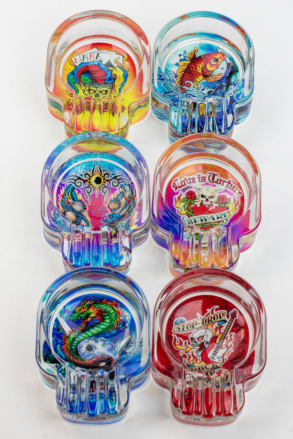 Skull shape glass ashtray Box of 6