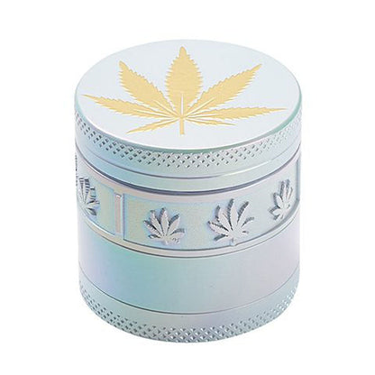 4 Parts Zinc grinder, White Rainbow Top Golden Stamp Leaf Design [AM50-4]