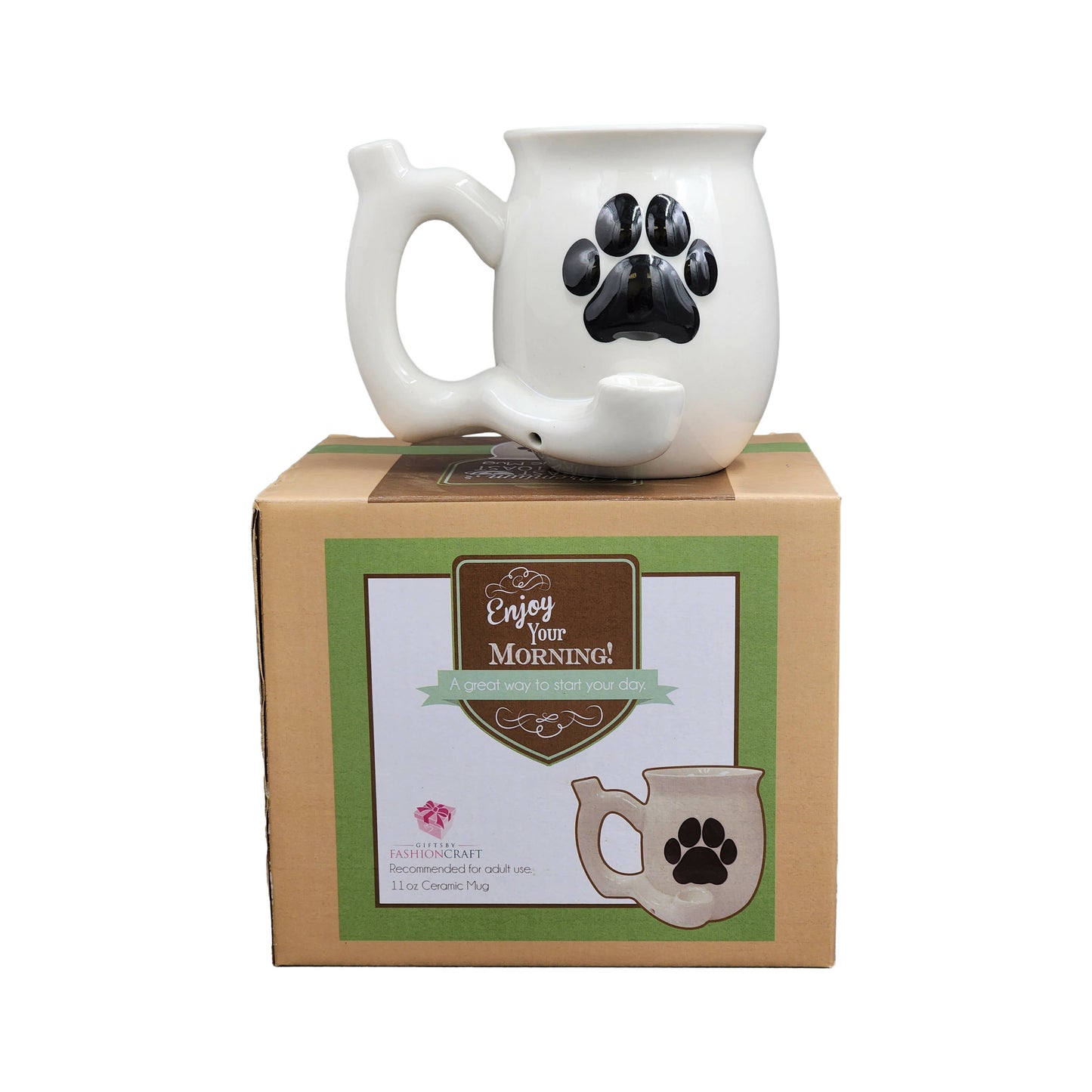 dog paw mug - white with black paw