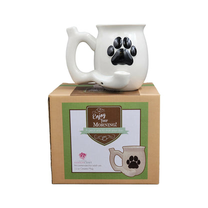 dog paw mug - white with black paw