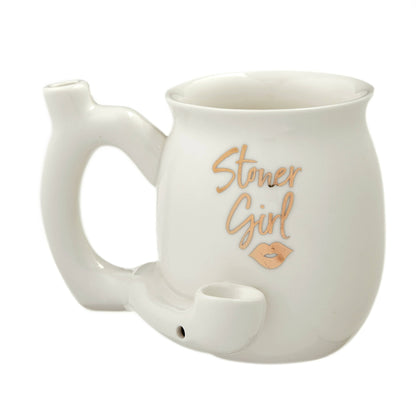 ROAST AND TOAST STONER GIRL PIPE MUG - WHITE WITH GOLD PRINT