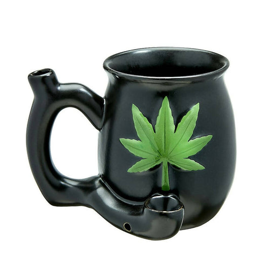 ROAST AND TOAST PIPE MUG - MATTE BLACK WITH EMBOSSED GREEN LEAF