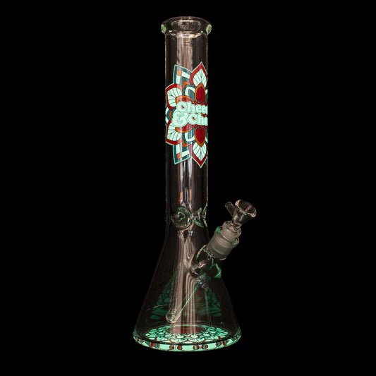 Cheech & Chong® Glass | 15" 7mm Thick Mandala Glow-in-the-Dark Water Pipe [CC173]