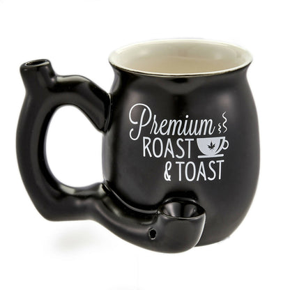 ROAST & TOAST PIPE MUG = MATTE BLACK WITH WHITE PRINT