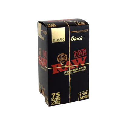 RAW | Black 1¼ Pre-Rolled Cones – 75 Pack