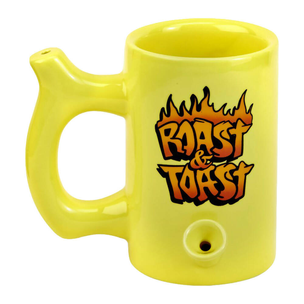YELLOW ROAST & TOAST PIPE MUG WITH FLAME DESIGN