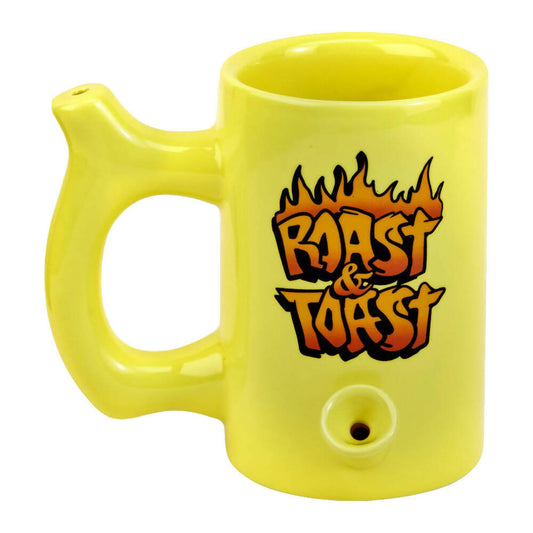 YELLOW ROAST & TOAST PIPE MUG WITH FLAME DESIGN